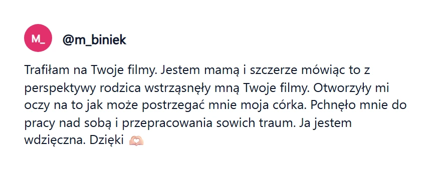 Komentarz: filmy otworzyły mi oczy jak widzi mnie córka